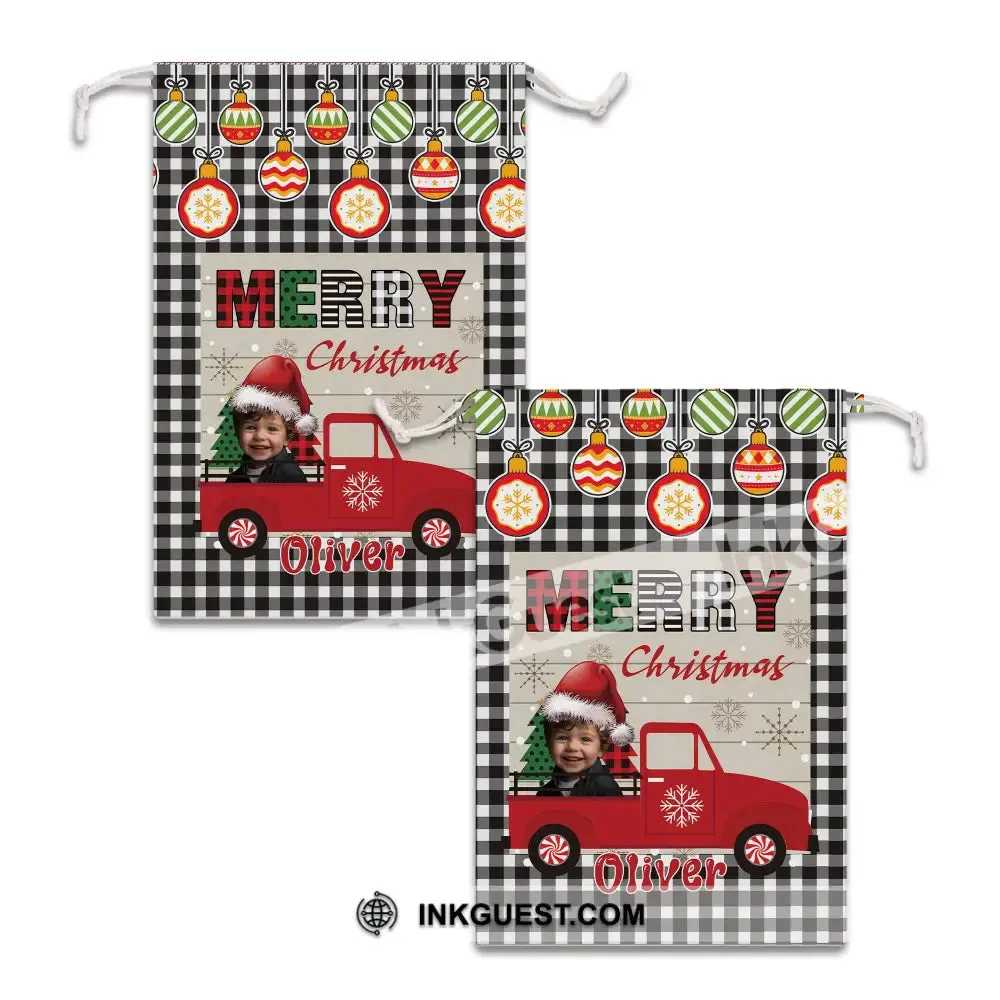 Merry Christmas Car Custom Photo And Name, Personalized String Bag, Christmas Gift