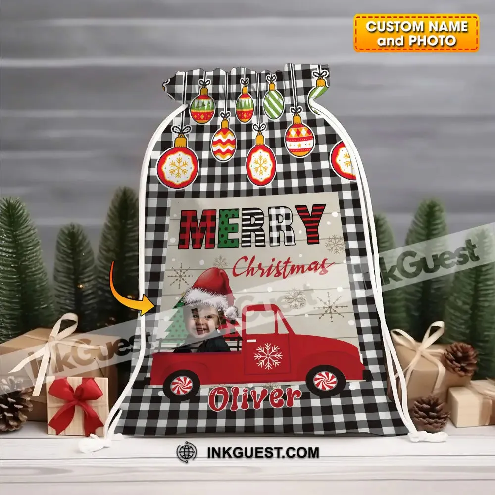 Merry Christmas Car Custom Photo And Name, Personalized String Bag, Christmas Gift