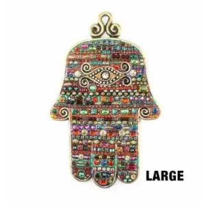 Michal Golan Gold Tone/Multi-Colored Stones & Crystals Large Wall Hamsa