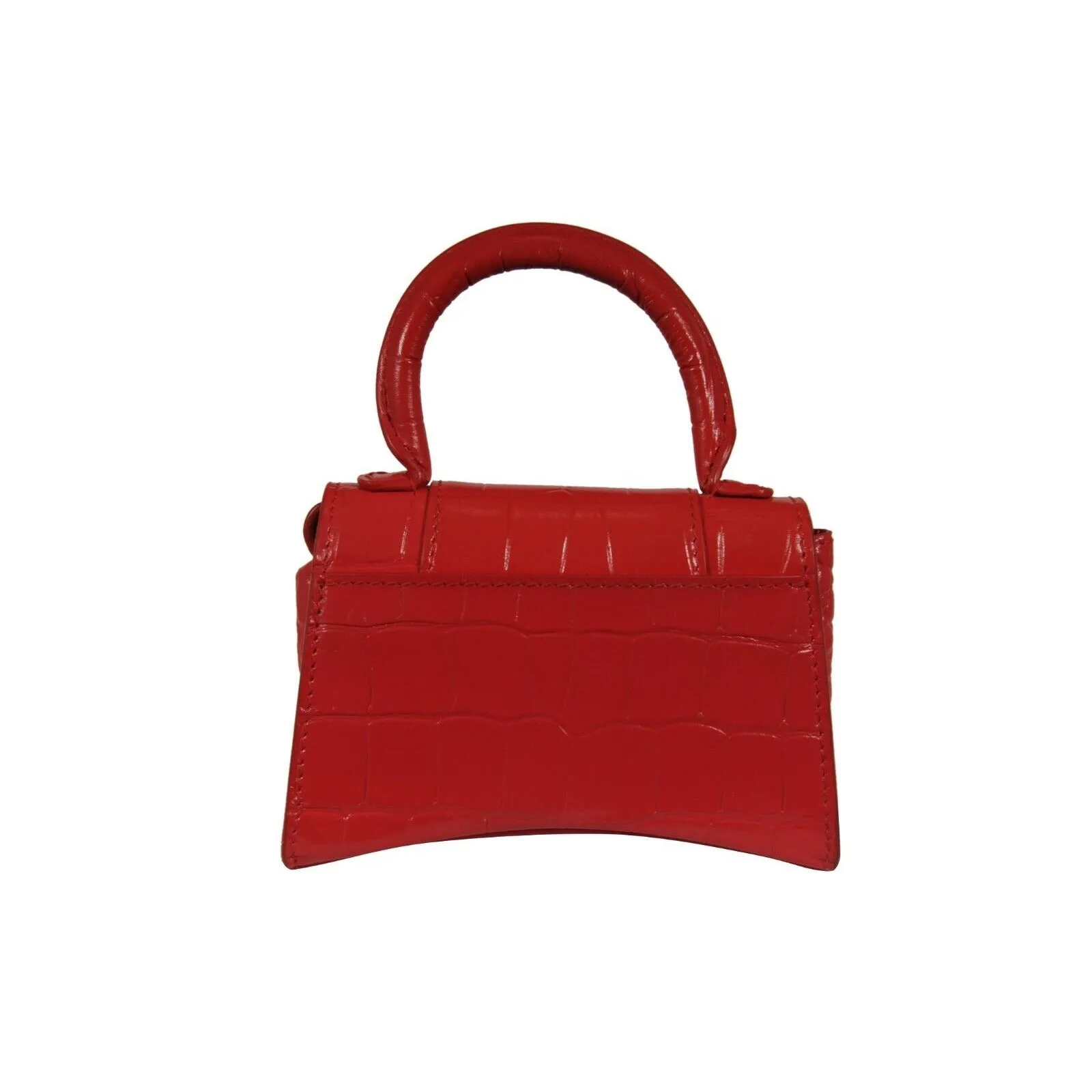 Mini Hourglasss XS Nano Bag Red Crocodile Embossed Leather Micro Handbag