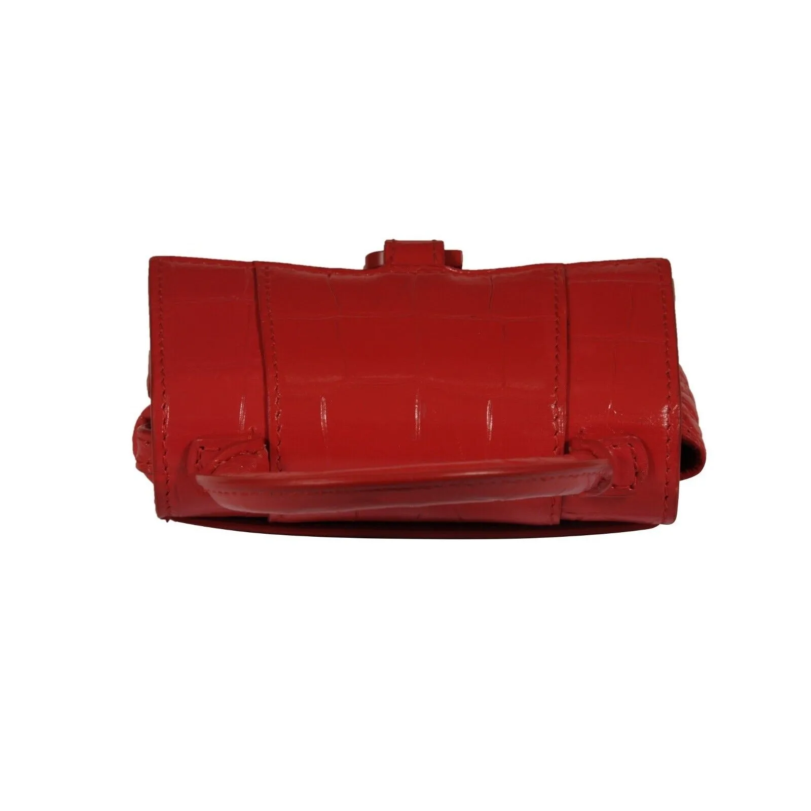 Mini Hourglasss XS Nano Bag Red Crocodile Embossed Leather Micro Handbag