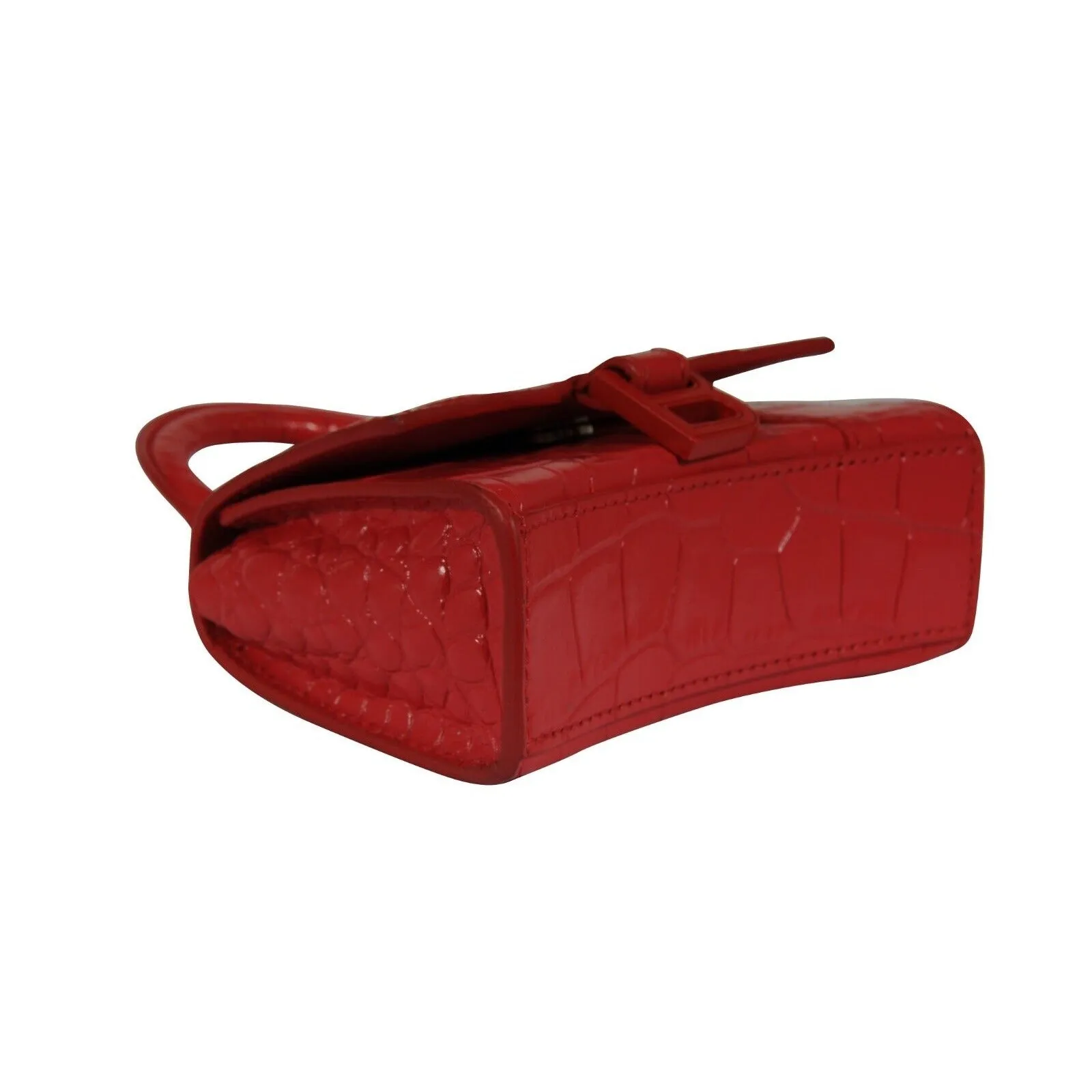 Mini Hourglasss XS Nano Bag Red Crocodile Embossed Leather Micro Handbag