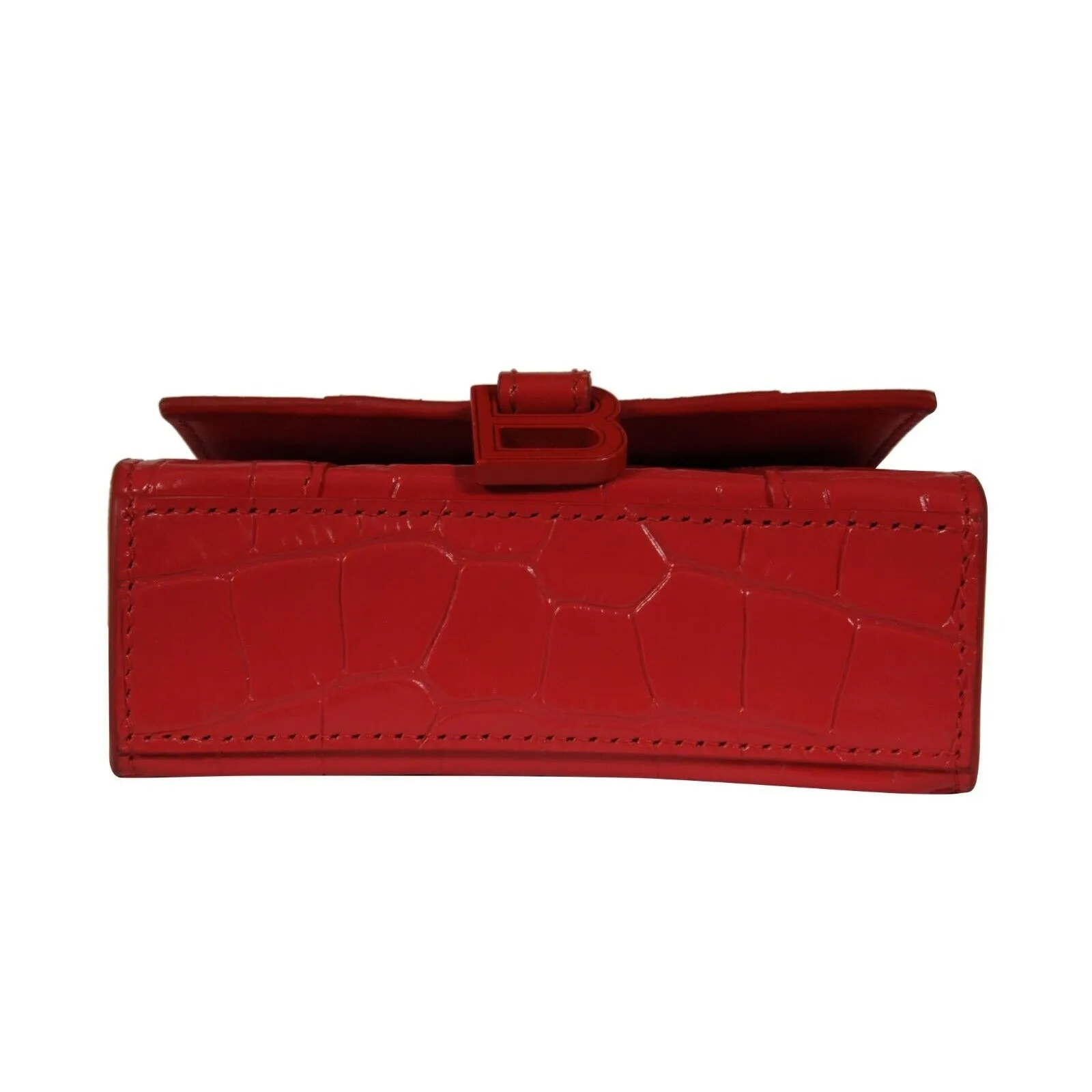 Mini Hourglasss XS Nano Bag Red Crocodile Embossed Leather Micro Handbag