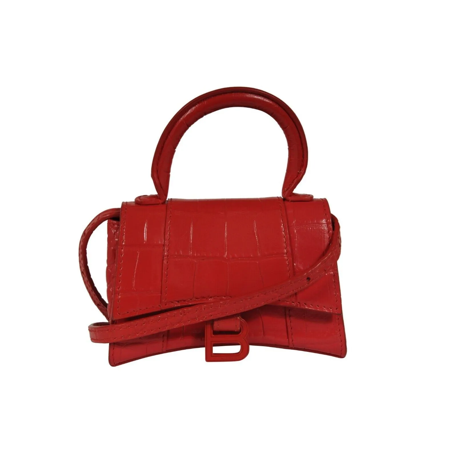 Mini Hourglasss XS Nano Bag Red Crocodile Embossed Leather Micro Handbag