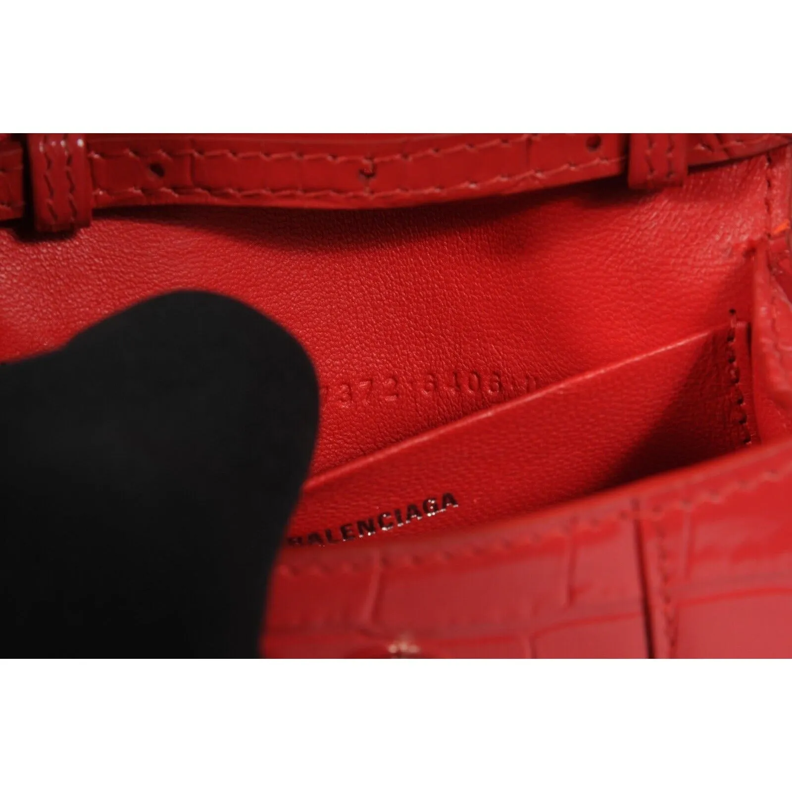 Mini Hourglasss XS Nano Bag Red Crocodile Embossed Leather Micro Handbag