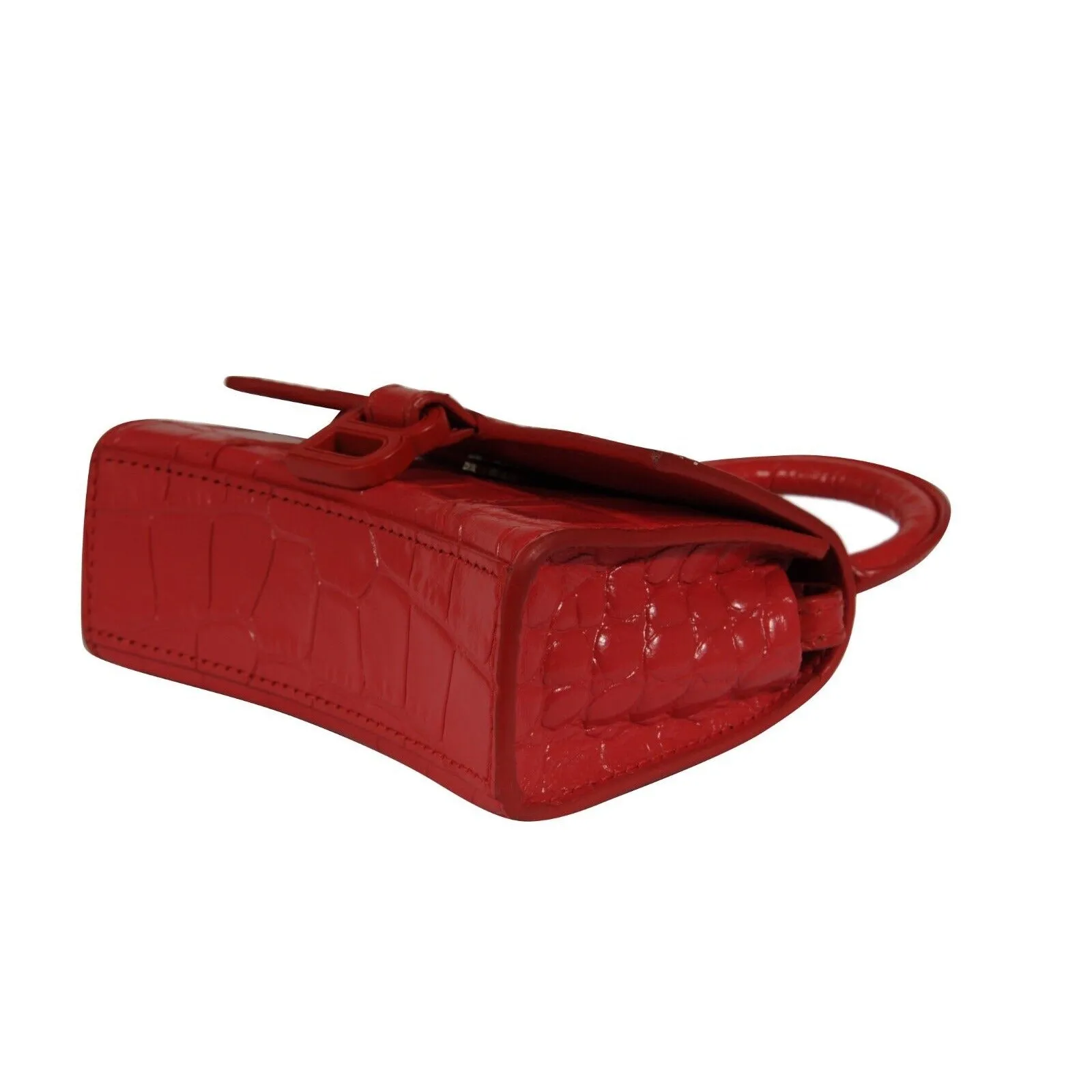 Mini Hourglasss XS Nano Bag Red Crocodile Embossed Leather Micro Handbag