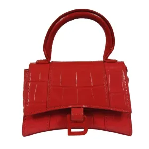 Mini Hourglasss XS Nano Bag Red Crocodile Embossed Leather Micro Handbag