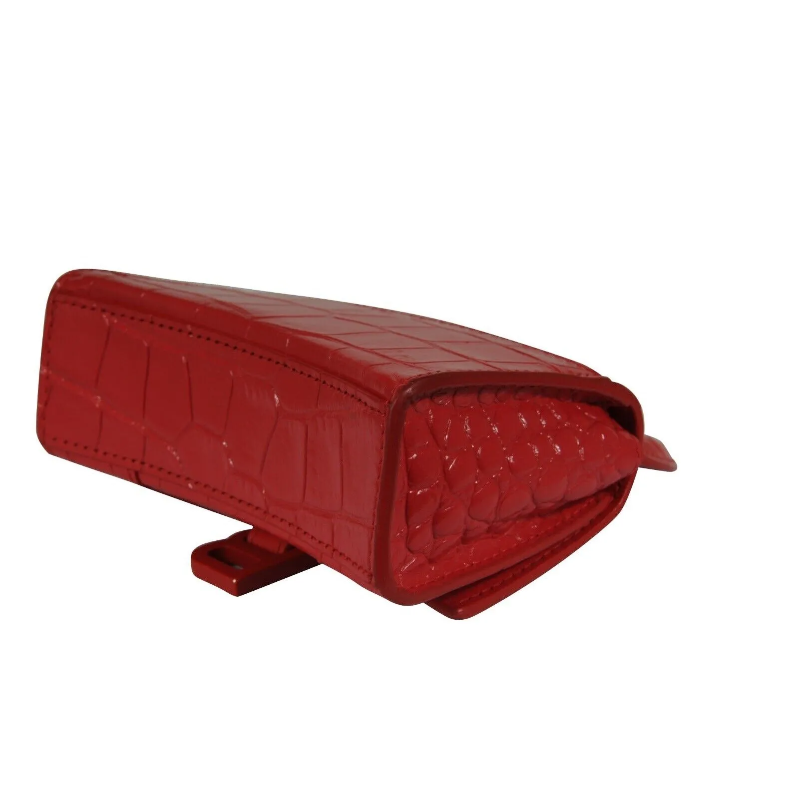Mini Hourglasss XS Nano Bag Red Crocodile Embossed Leather Micro Handbag