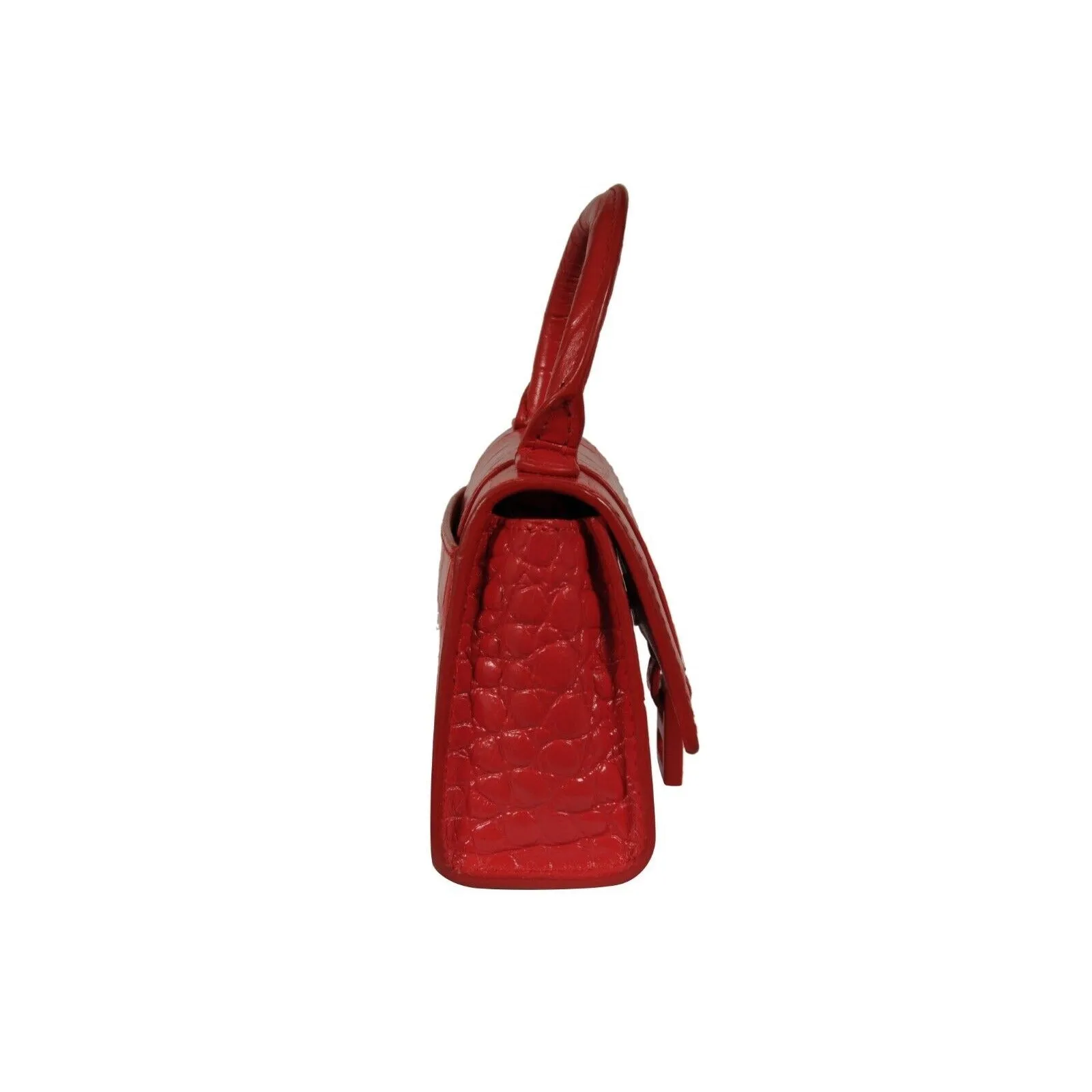 Mini Hourglasss XS Nano Bag Red Crocodile Embossed Leather Micro Handbag