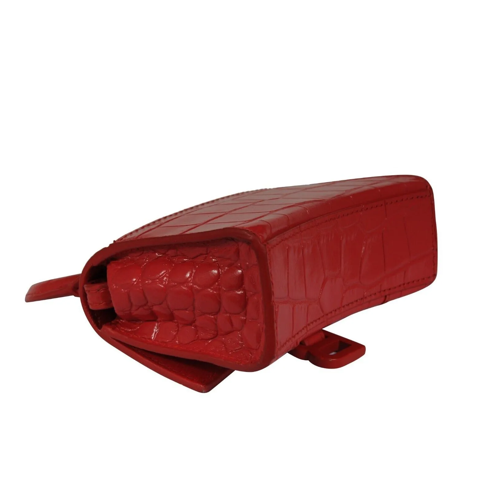 Mini Hourglasss XS Nano Bag Red Crocodile Embossed Leather Micro Handbag