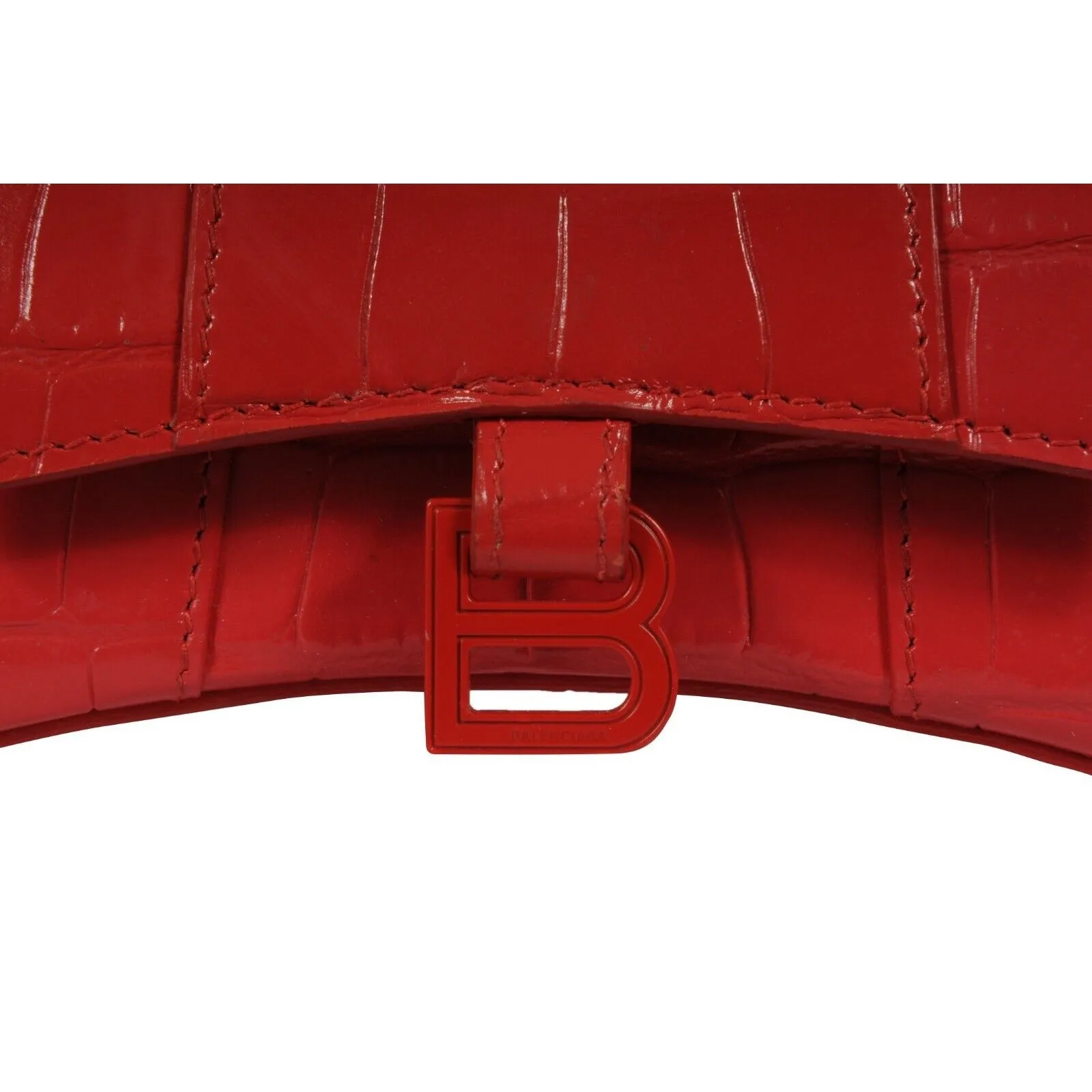 Mini Hourglasss XS Nano Bag Red Crocodile Embossed Leather Micro Handbag