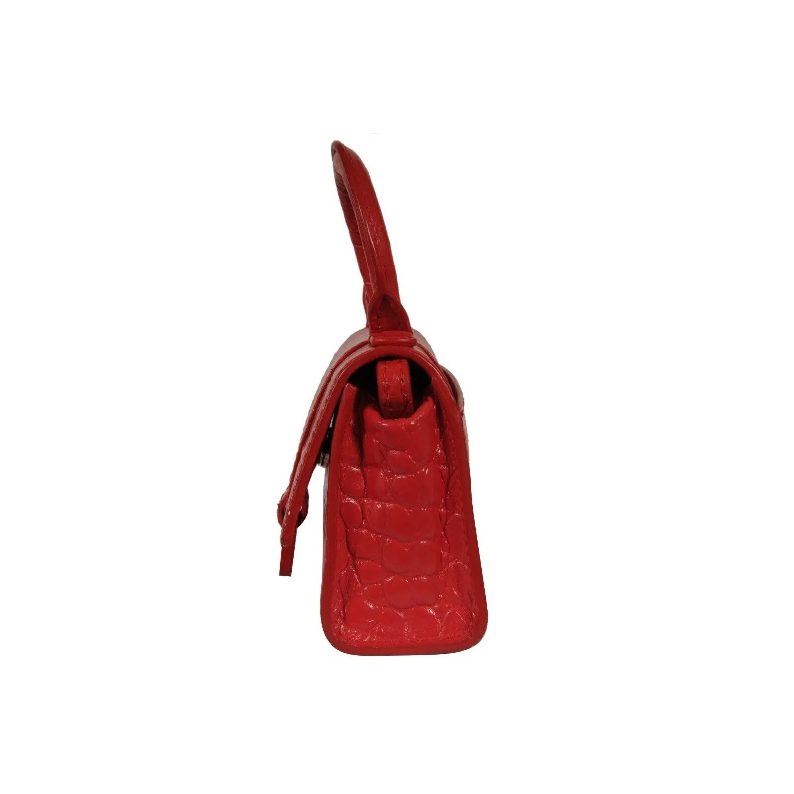 Mini Hourglasss XS Nano Bag Red Crocodile Embossed Leather Micro Handbag