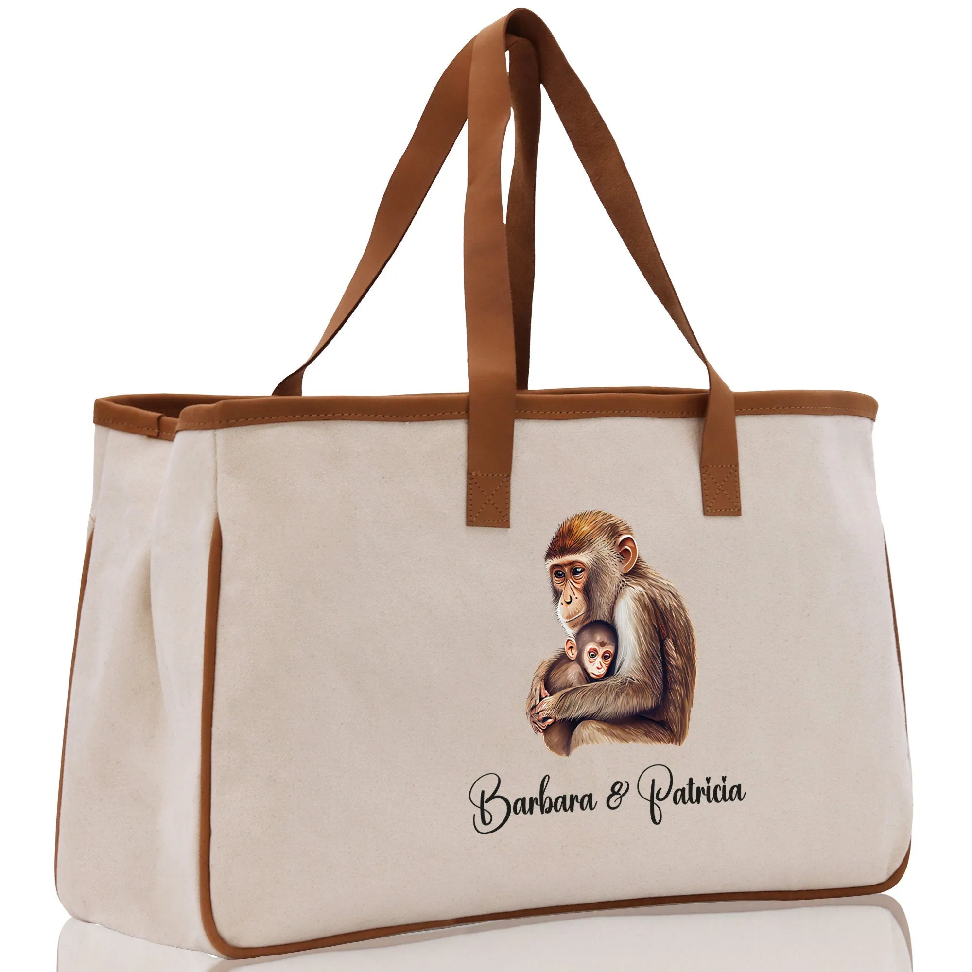 Monkey Mom And Baby Name Custom Cotton Canvas Tote Bag Custom Pet Lover Gift Pet Portrait Bag Personalized Pet Owner Gift Tote Bag