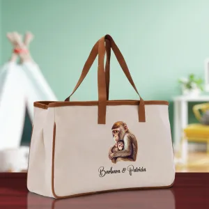 Monkey Mom And Baby Name Custom Cotton Canvas Tote Bag Custom Pet Lover Gift Pet Portrait Bag Personalized Pet Owner Gift Tote Bag