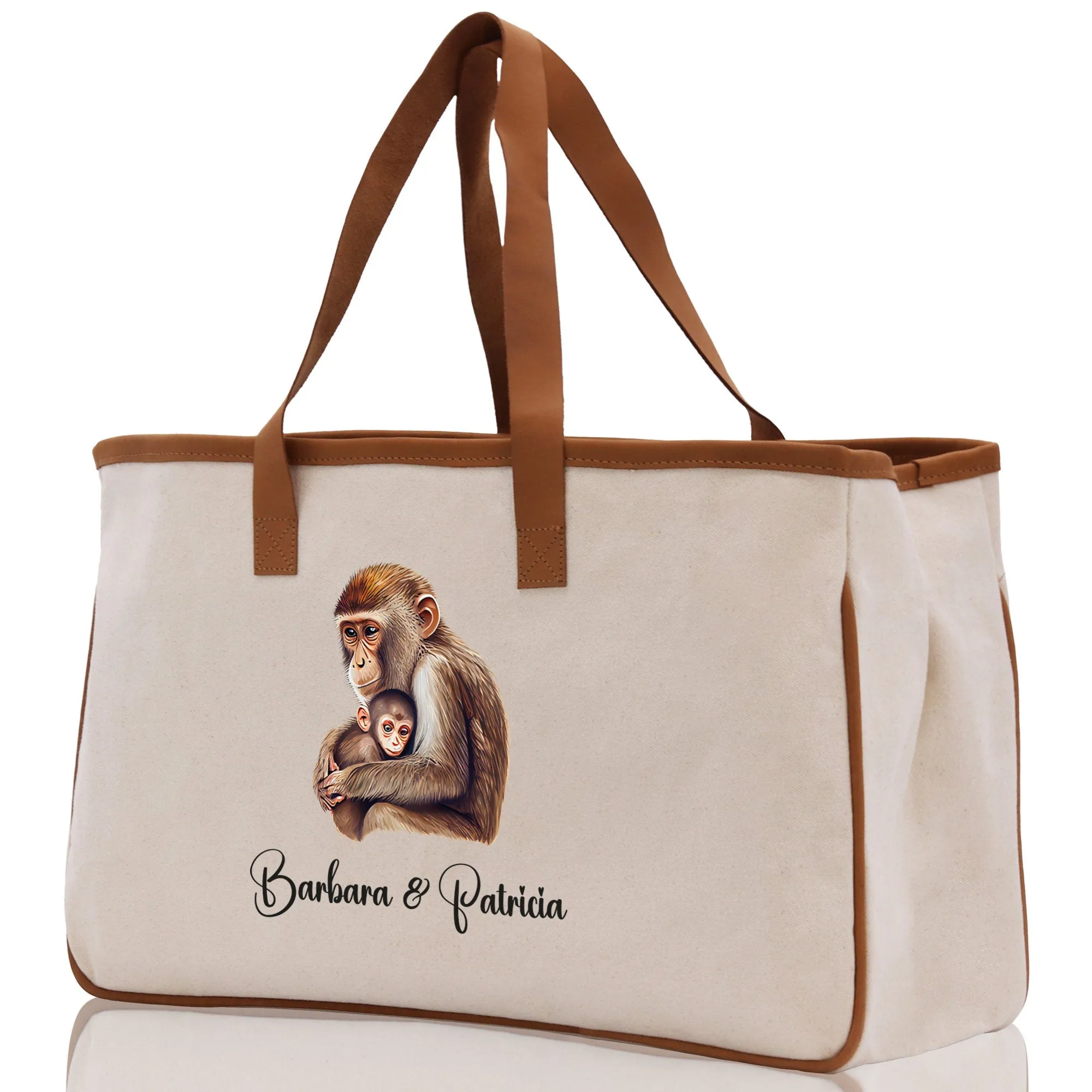 Monkey Mom And Baby Name Custom Cotton Canvas Tote Bag Custom Pet Lover Gift Pet Portrait Bag Personalized Pet Owner Gift Tote Bag