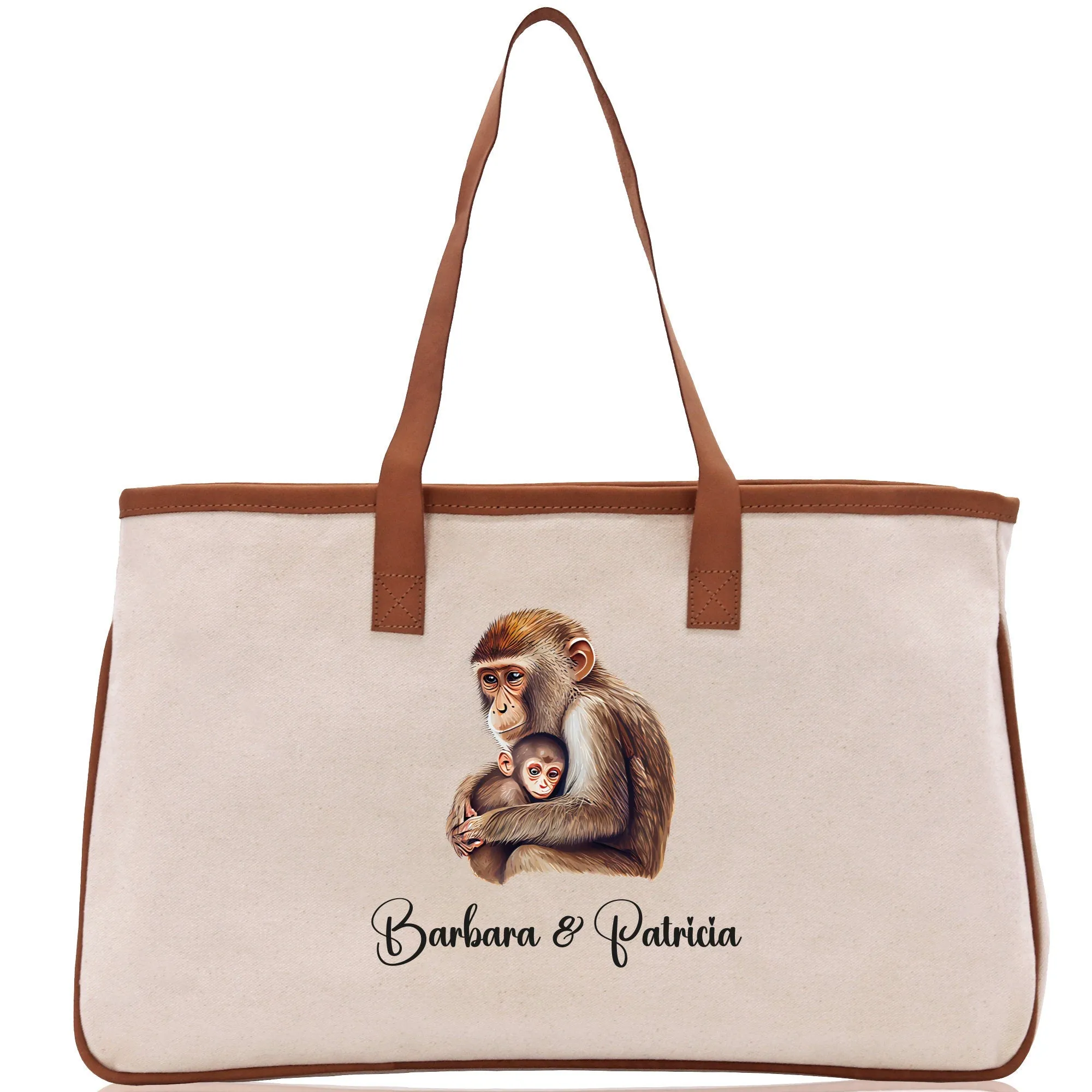 Monkey Mom And Baby Name Custom Cotton Canvas Tote Bag Custom Pet Lover Gift Pet Portrait Bag Personalized Pet Owner Gift Tote Bag