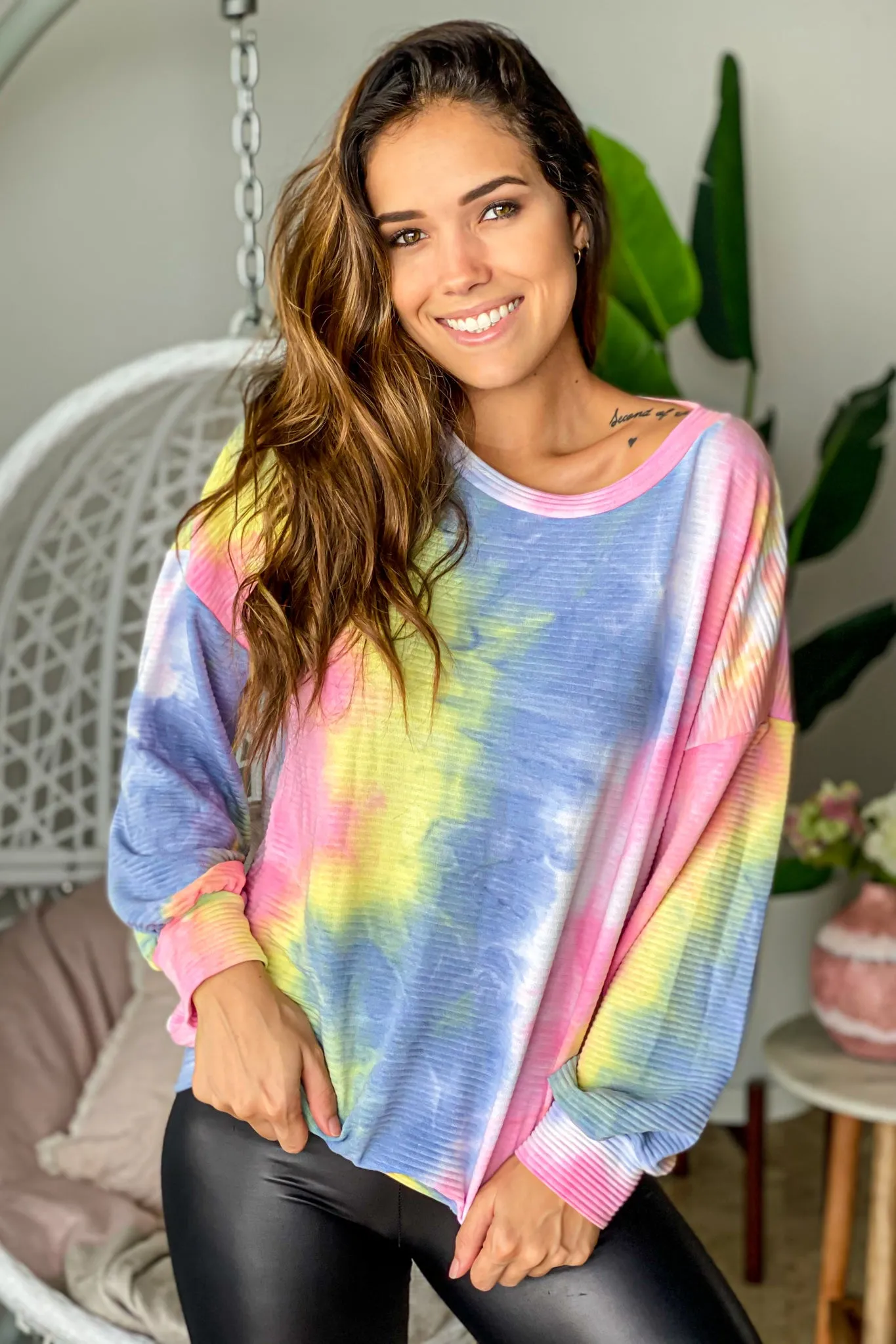 Multi Colored Ribbed Tie Dye Top