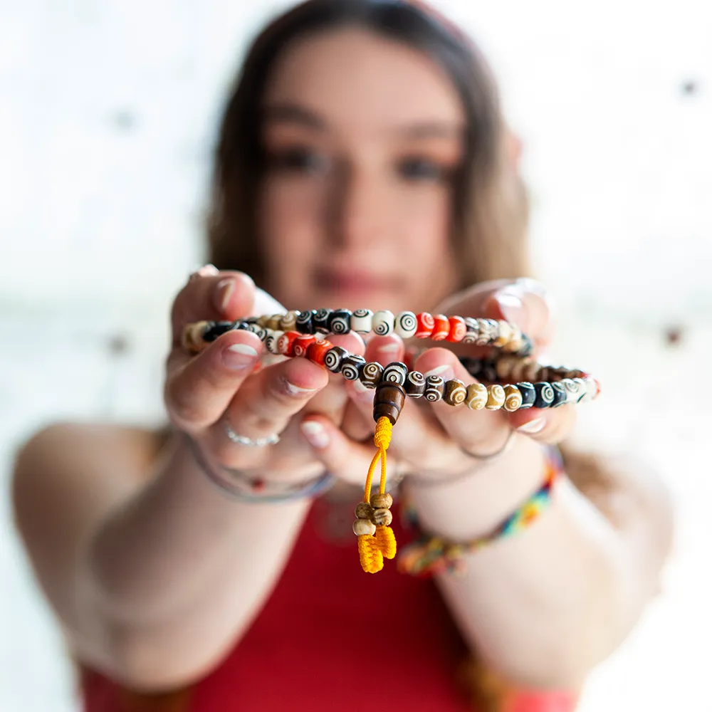 Multicolored Buffalo Bone Mala, 108 beads
