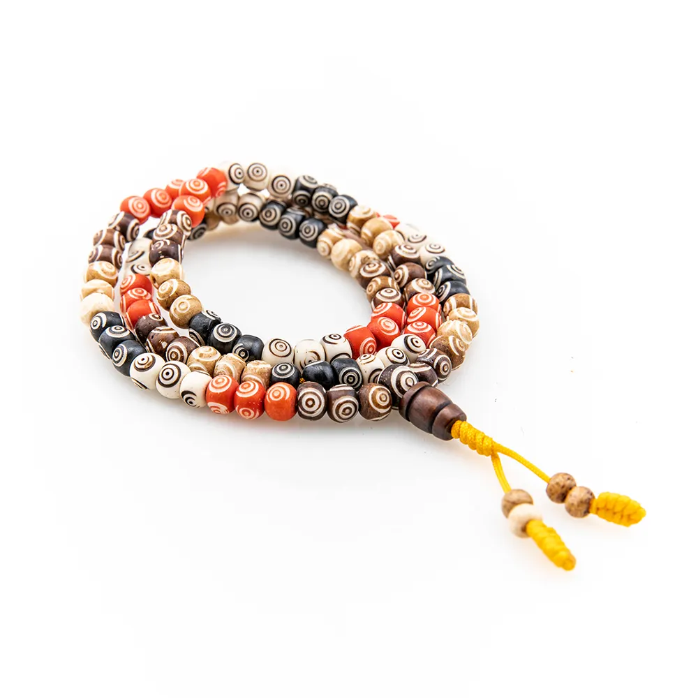 Multicolored Buffalo Bone Mala, 108 beads