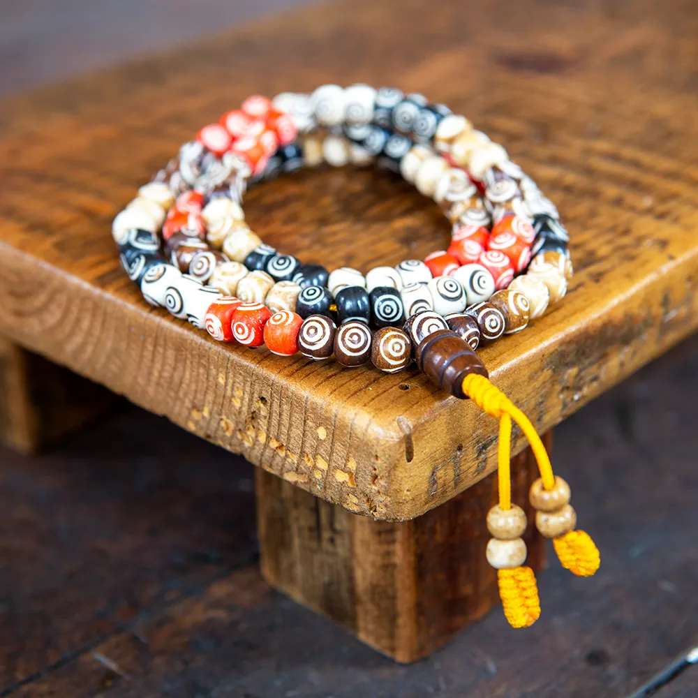 Multicolored Buffalo Bone Mala, 108 beads
