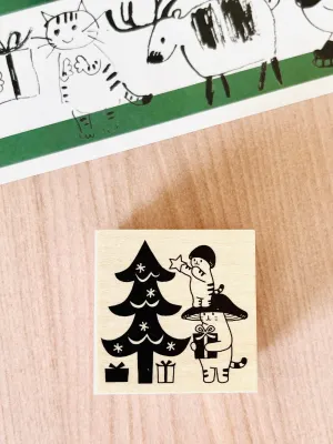 [Mushroom Cat] Christmas Tree rubber stamp