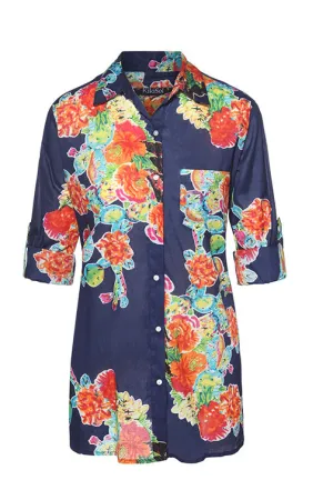 Navy Abstract Cactus KikiSol Boyfriend Shirt