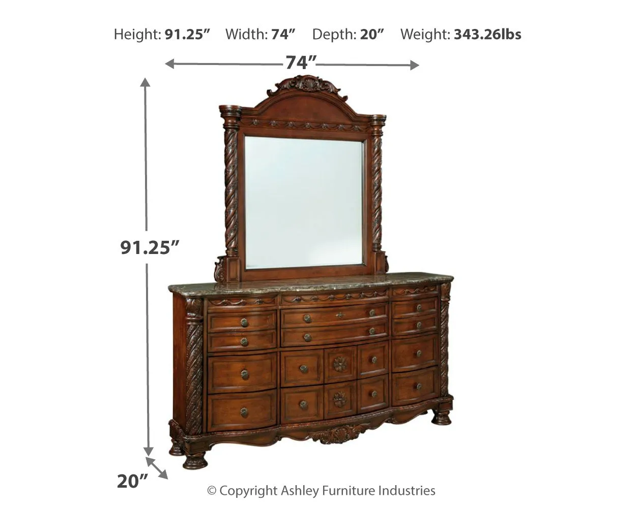 North Shore California King Sleigh Bed with Mirrored Dresser and 2 Nightstands