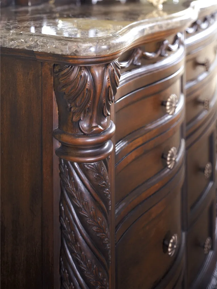 North Shore King Panel Bed with Mirrored Dresser