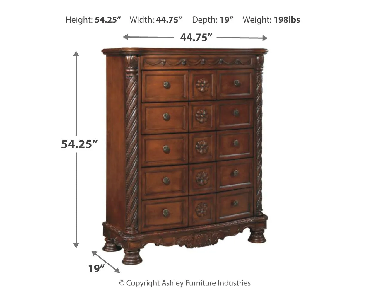 North Shore Queen Sleigh Bed with Mirrored Dresser, Chest and 2 Nightstands