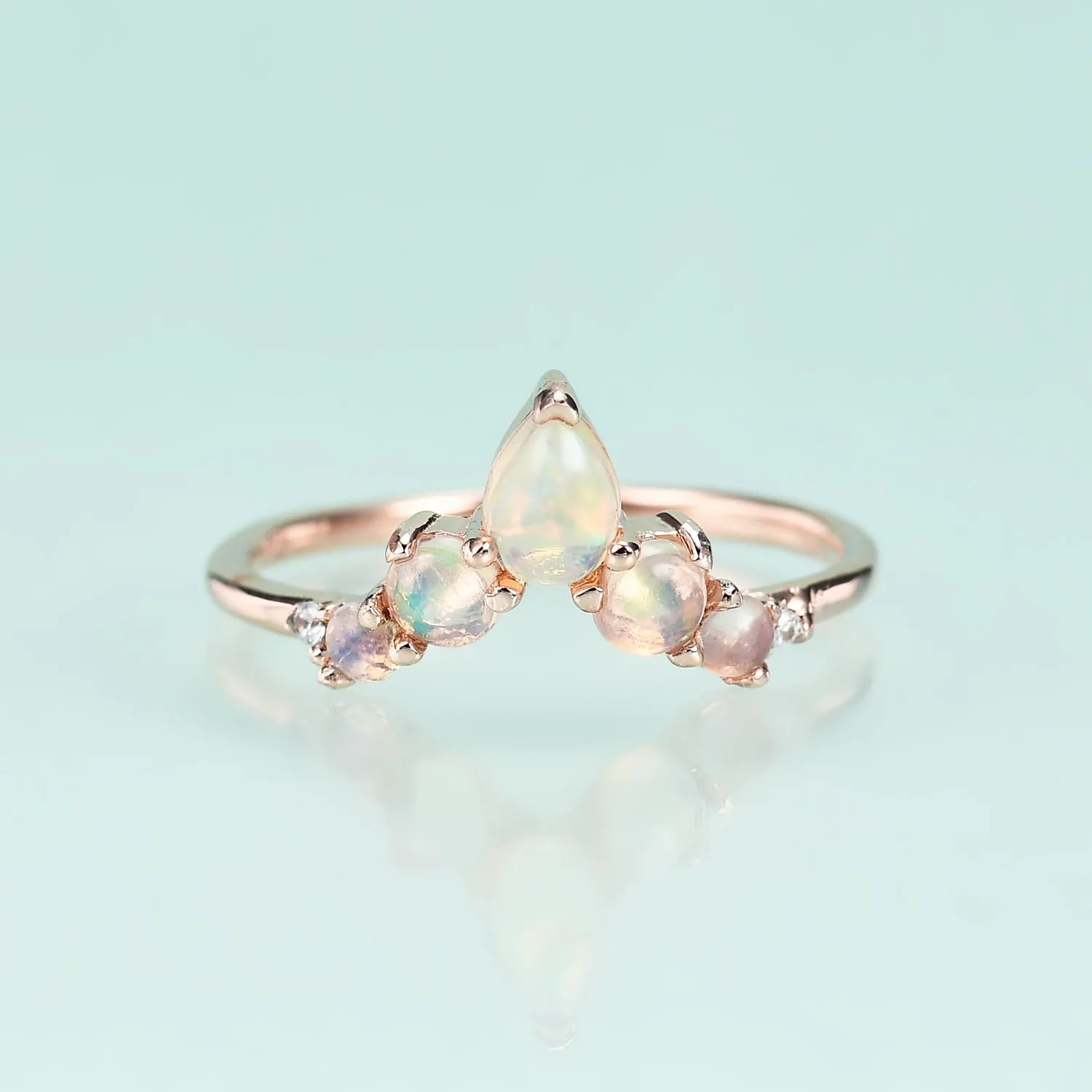 Opal Stone V Shaped Silver Ring