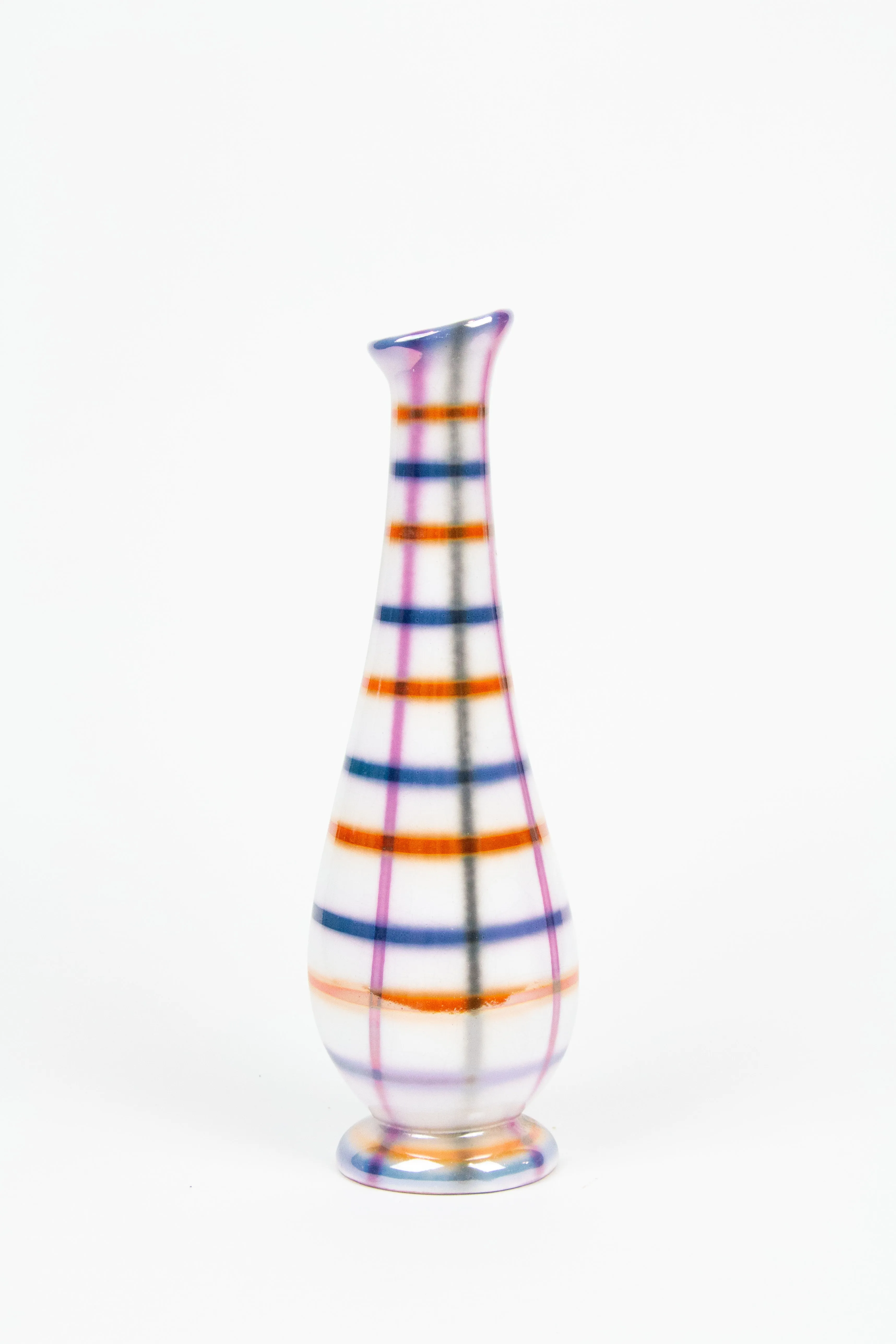 ORANGE, BLUE AND PINK Metalic plaid VINTAGE VASE
