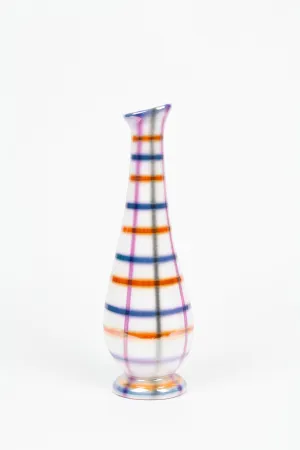 ORANGE, BLUE AND PINK Metalic plaid VINTAGE VASE