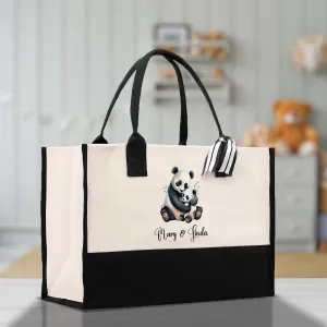 Panda Mom And Baby Name Custom Cotton Canvas Tote Bag Custom Pet Lover Gift Pet Portrait Bag Personalized Pet Owner Gift Tote Bag