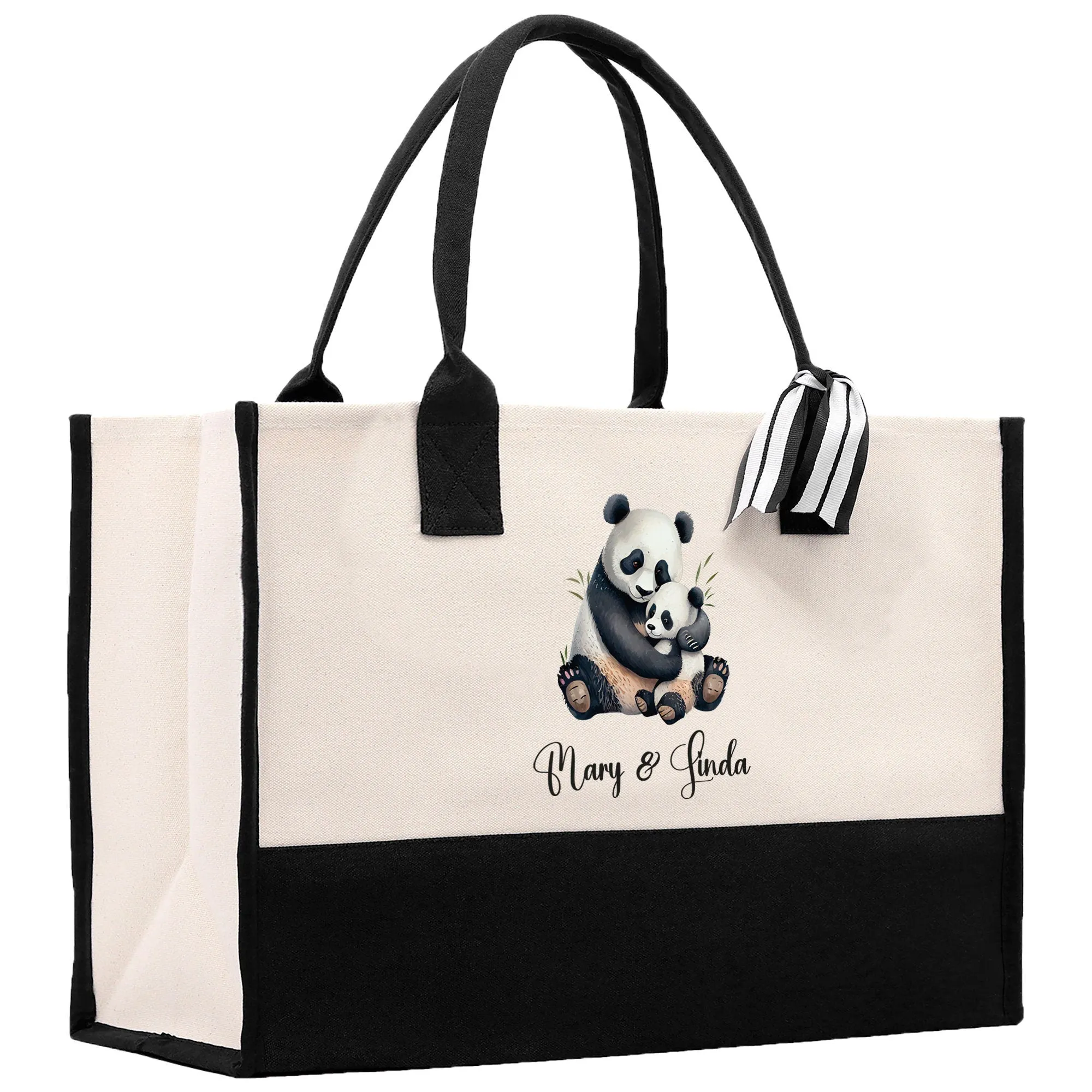 Panda Mom And Baby Name Custom Cotton Canvas Tote Bag Custom Pet Lover Gift Pet Portrait Bag Personalized Pet Owner Gift Tote Bag