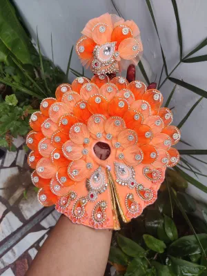 Peach ring leaf design heavy laddu gopal dress with pagdi and choli