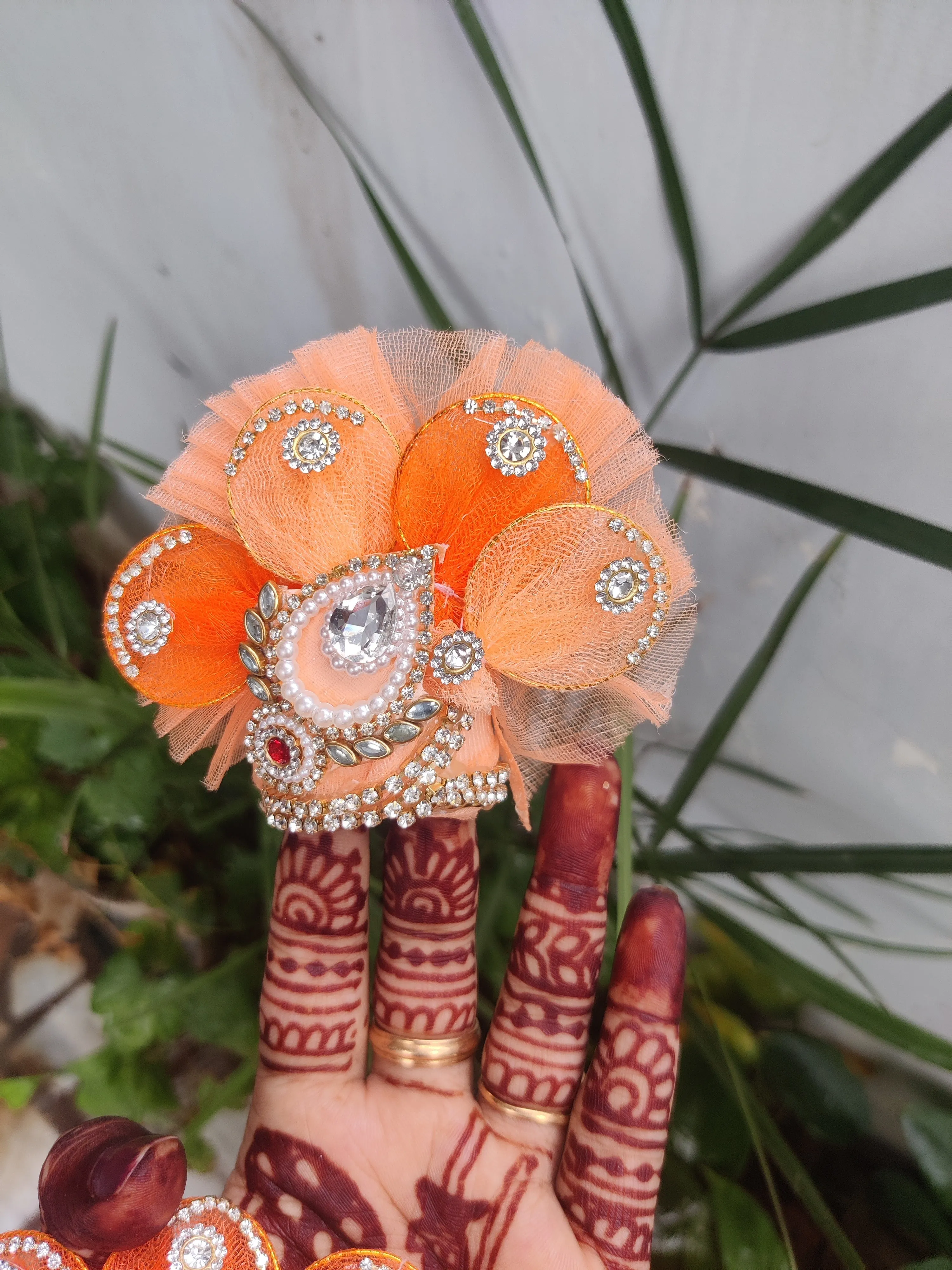 Peach ring leaf design heavy laddu gopal dress with pagdi and choli