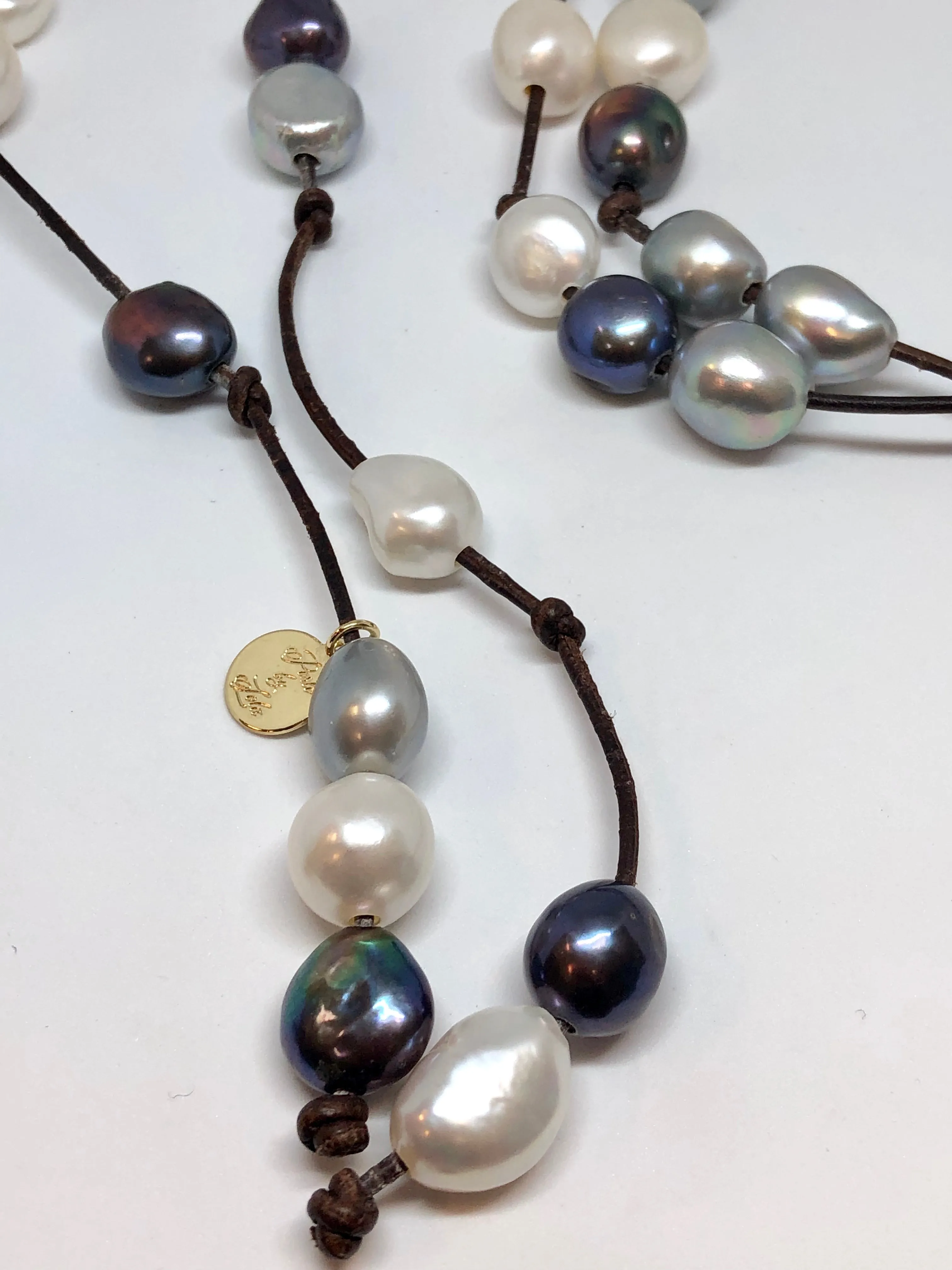 Perle By Lola St Barth Lariat on Dark Brown Leather