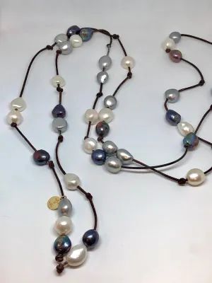 Perle By Lola St Barth Lariat on Dark Brown Leather