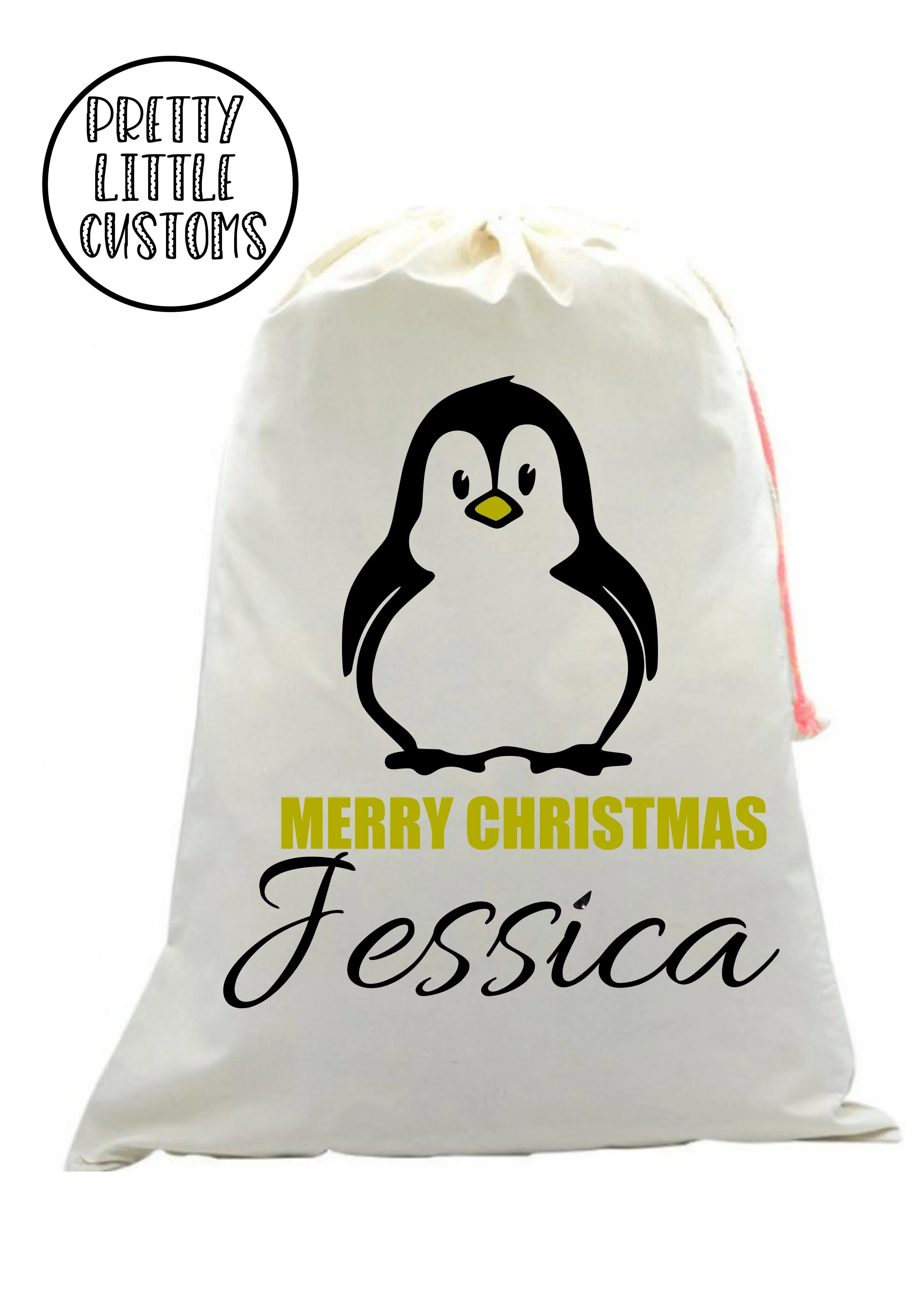 Personalised Christmas Santa Sack- Glitter Penguin