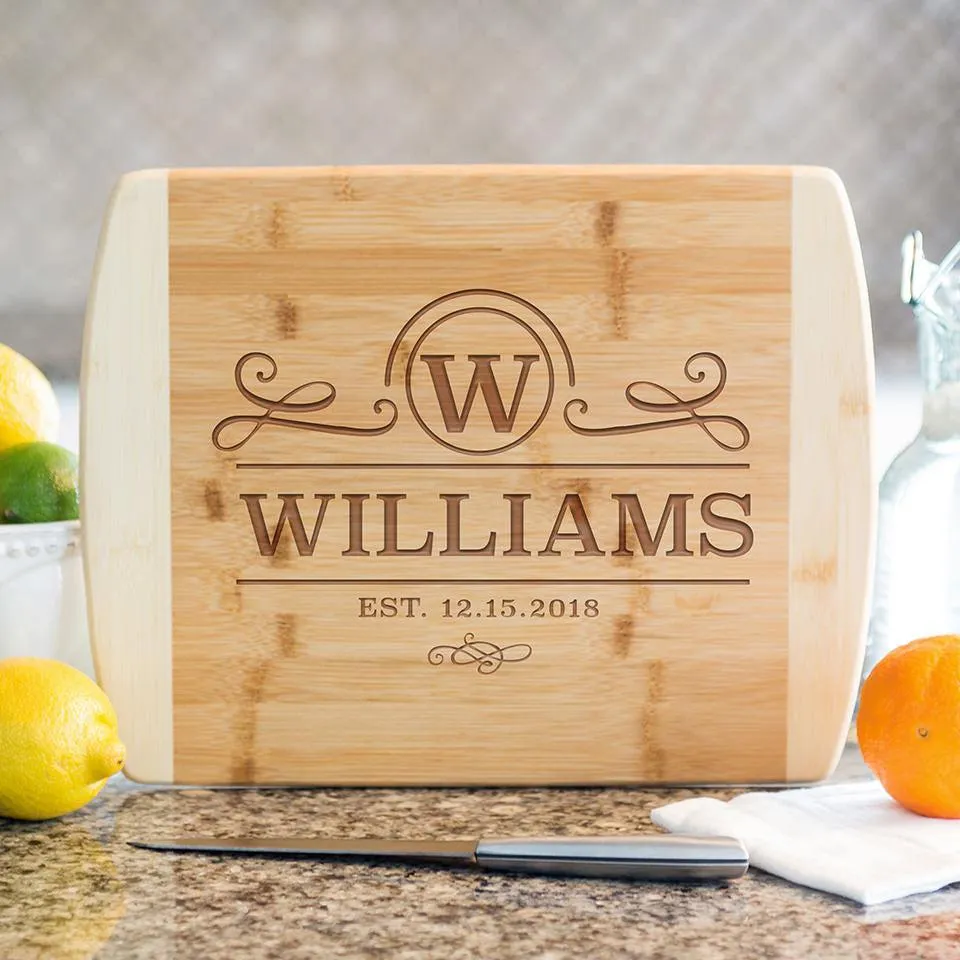 Personalized 8.5x11 Bamboo Cutting Board with Rounded Edge (Modern Collection)