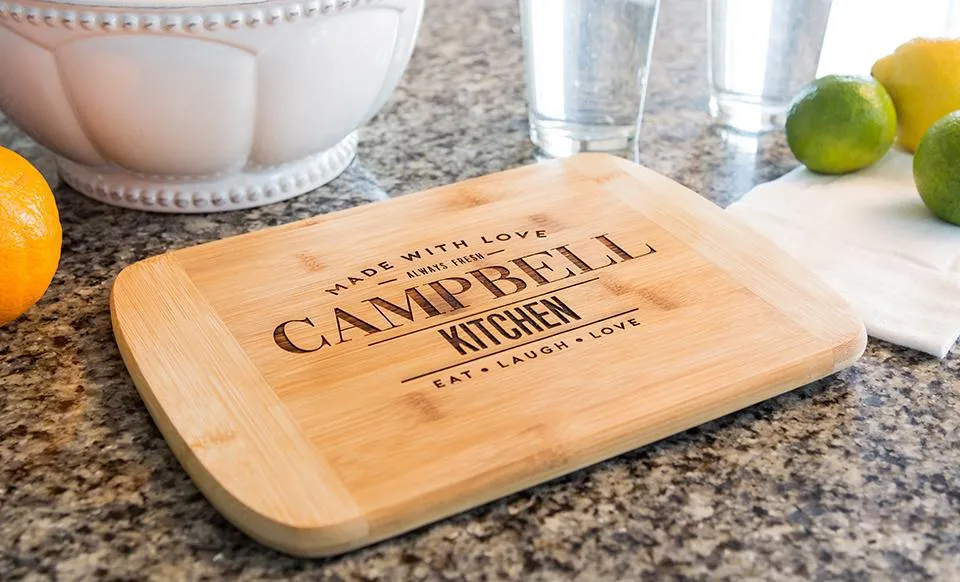 Personalized 8.5x11 Bamboo Cutting Board with Rounded Edge (Modern Collection)