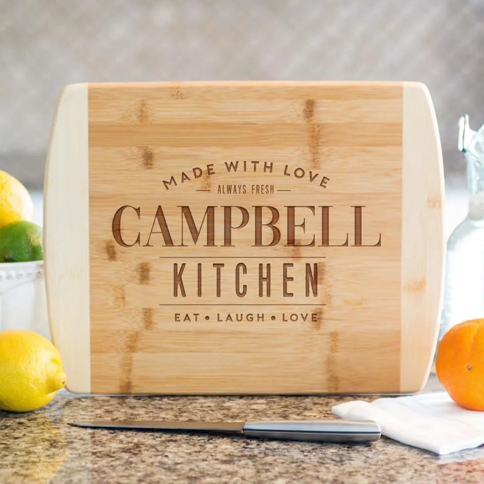 Personalized 8.5x11 Bamboo Cutting Board with Rounded Edge (Modern Collection)