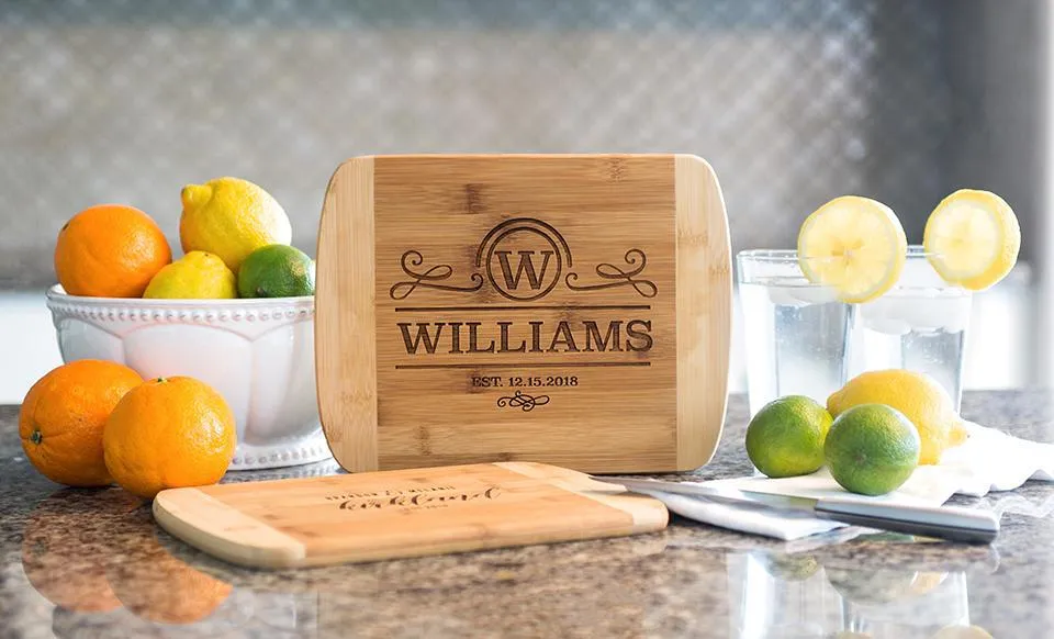 Personalized 8.5x11 Bamboo Cutting Board with Rounded Edge (Modern Collection)