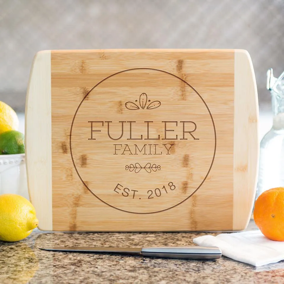 Personalized 8.5x11 Bamboo Cutting Board with Rounded Edge (Modern Collection)