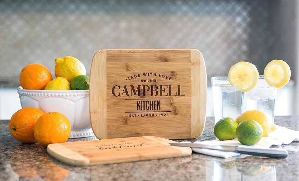 Personalized 8.5x11 Bamboo Cutting Board with Rounded Edge (Modern Collection)