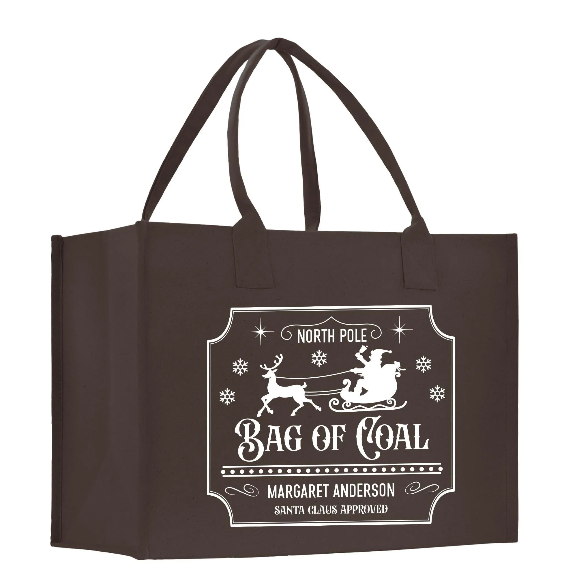 Personalized Name Christmas Cotton Canvas Large Tote Bag Custom Merry Christmas Gift Bag Xmas Party Bag Xmas Eve Gift Holiday Gift (CT1028)