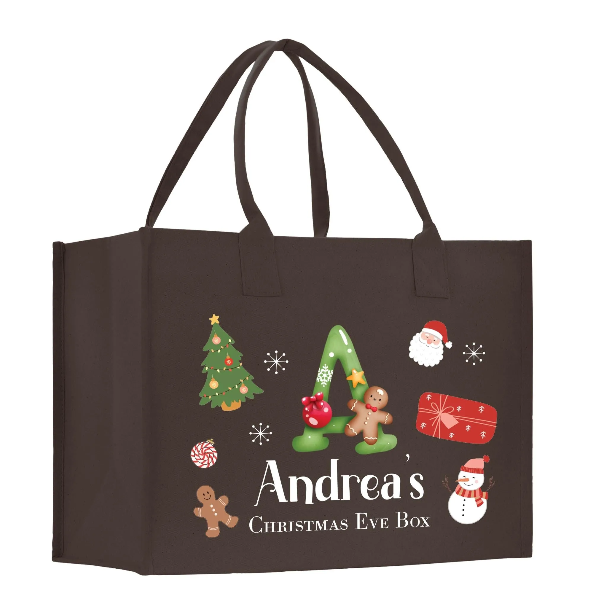 Personalized Name Christmas Cotton Canvas Large Tote Bag Custom Merry Christmas Gift Bag Xmas Party Bag Xmas Eve Gift Holiday Gift (CT1032)