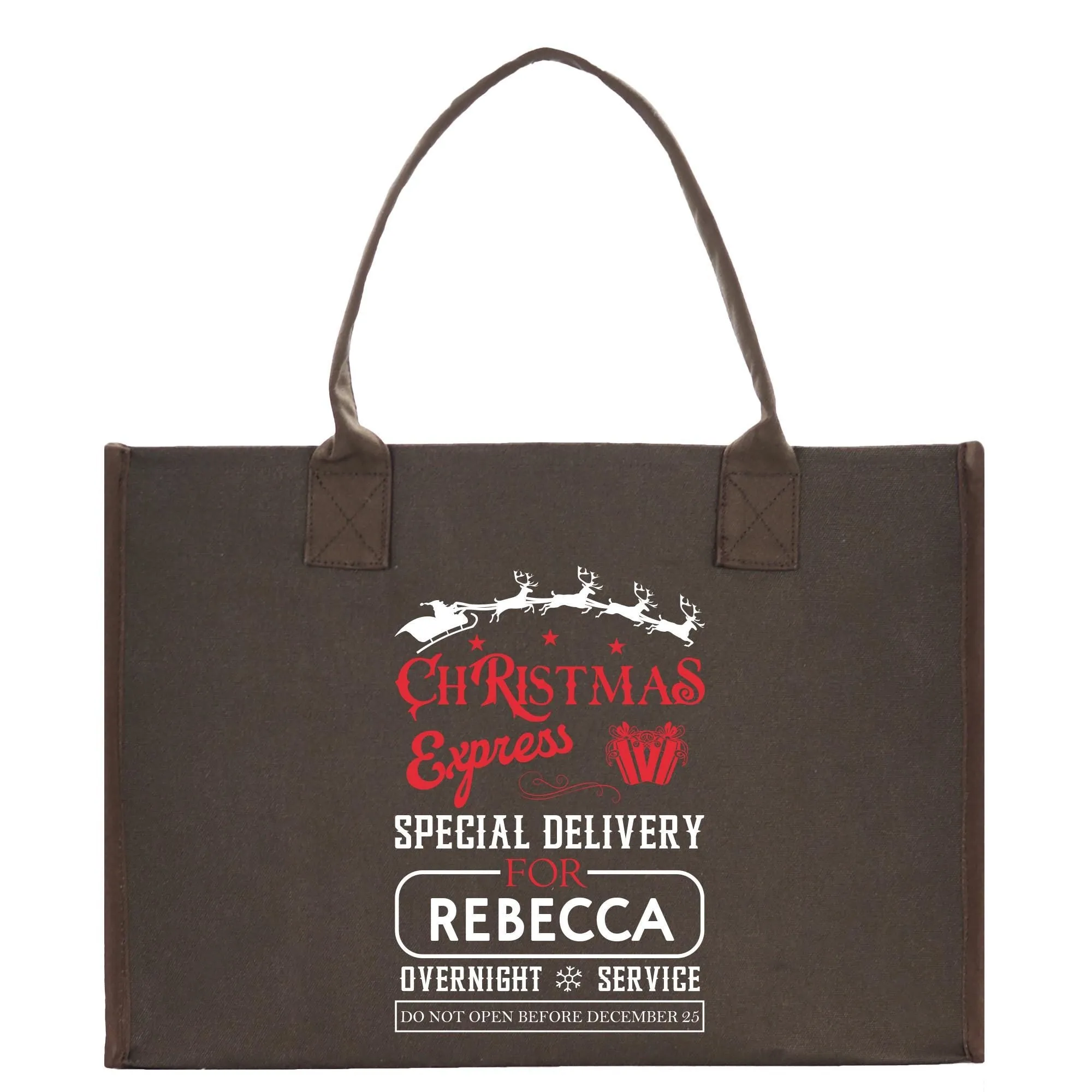 Personalized Name Christmas Cotton Canvas Large Tote Bag Custom Merry Christmas Gift Bag Xmas Party Bag Xmas Eve Gift Holiday Gift (CT1068)
