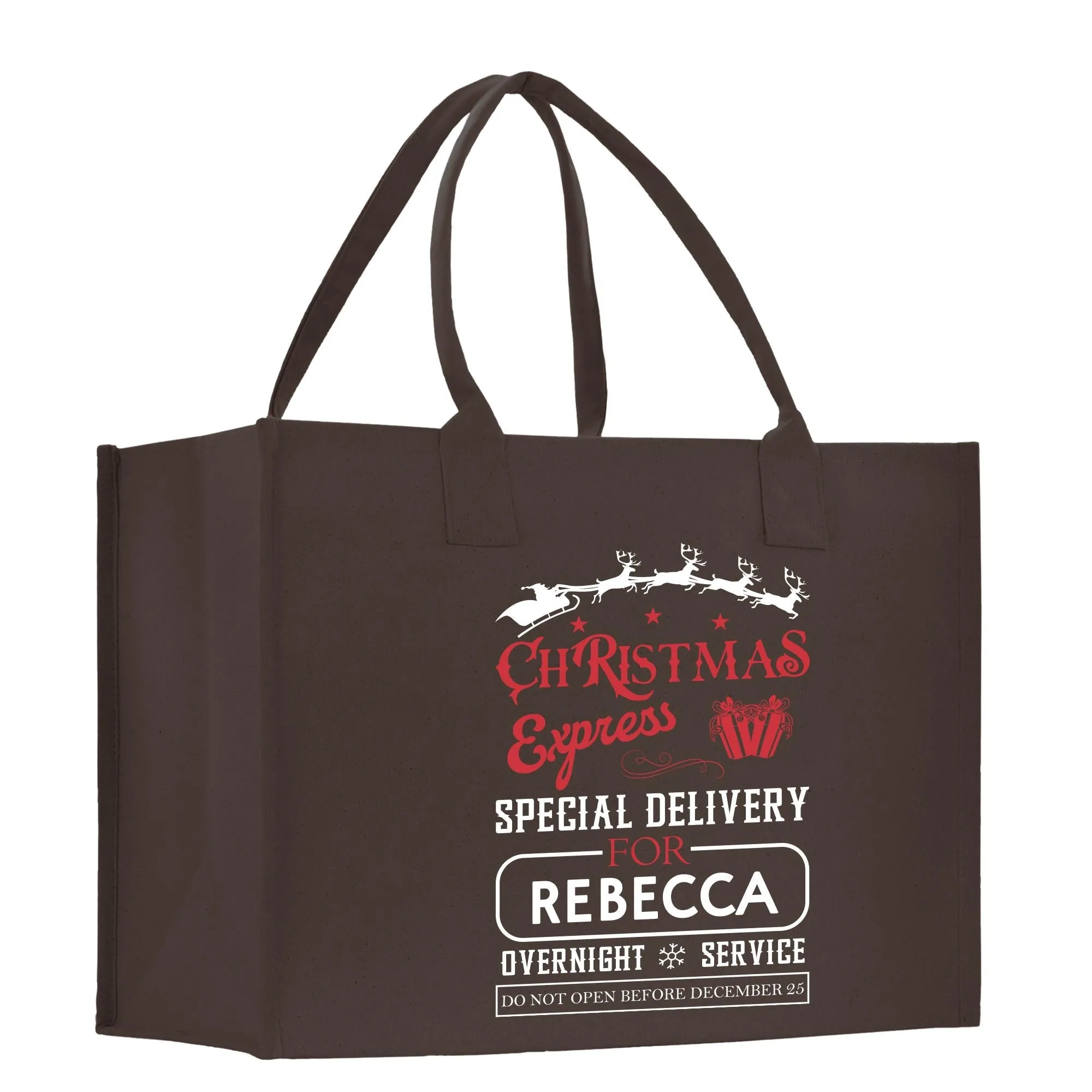 Personalized Name Christmas Cotton Canvas Large Tote Bag Custom Merry Christmas Gift Bag Xmas Party Bag Xmas Eve Gift Holiday Gift (CT1068)