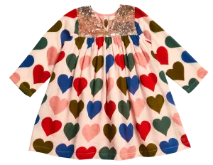Pink Chicken Strawberry Cream Multi Hearts L/S Courtney Dress